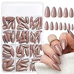 LoveOurHome 240pc Almond Press on Nails Medium Fake Nail Tips Brown Acrylic Nails Press ons Nail Almond Short Stiletto False Nail French Artificial Fingernail & Adhesive Tabs Glue for Women Girls