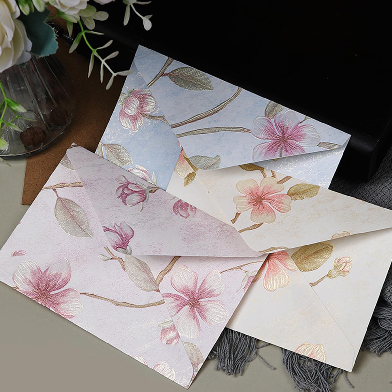 10 buste per biglietti di auguri fatti a mano, motivo floreale, 15 x 10 cm