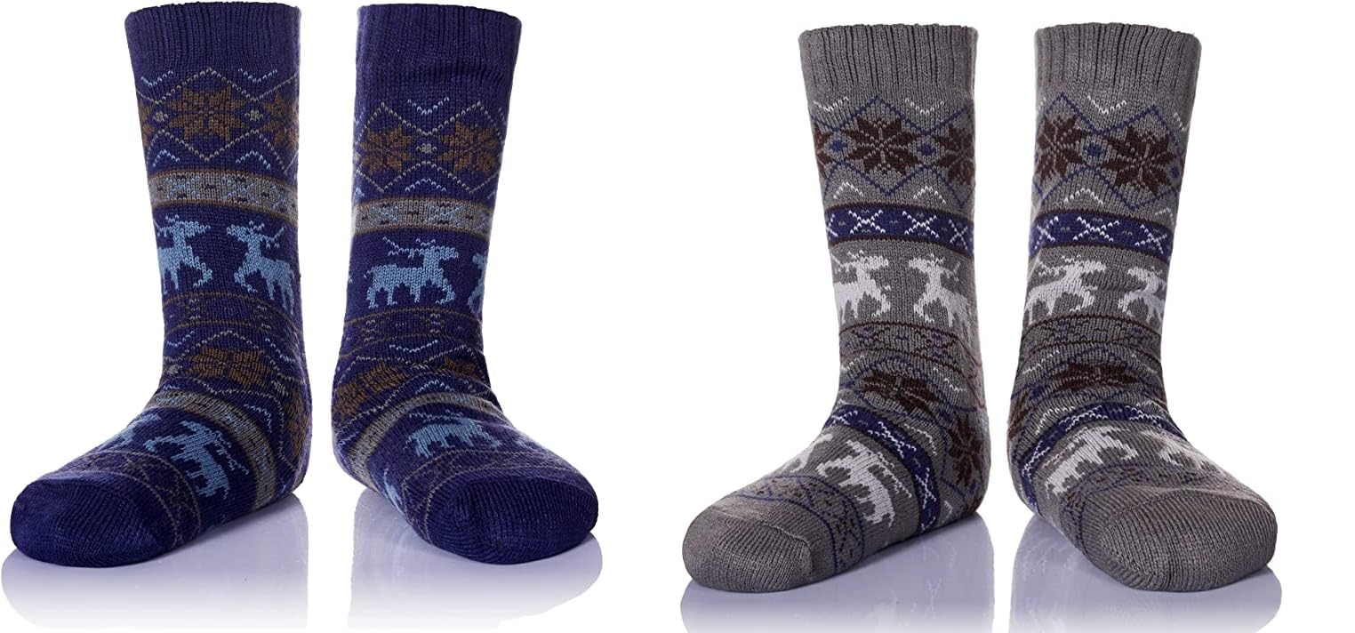 starvis Mens Winter fluffy Snowflake Fleece white soft fur Lining Knit Thick thermal Warm Christmas Slipper Socks with Anti-Slip Sillicon rubber (Pack Of 2 | MULTICOLOR | MULTI RANDOM DESIGN)-picture-25