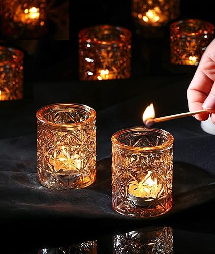 Miniatura 7 de Juego de 12 portavelas votivas doradas, candelabros de cristal para centros de mesa de boda, portavelas dorado para fiestas de Navidad, centros de