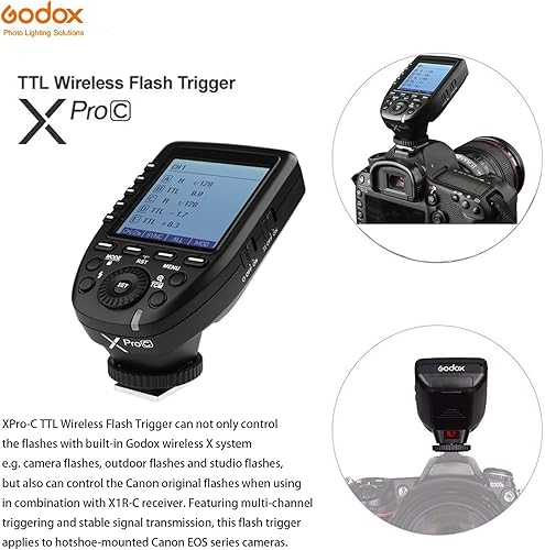Miniatura 2 de Godox Disparador de flash inalámbrico XPro-C TTL para cámara Canon, sistema inalámbrico 2.4G X, diseño inclinado de pantalla grande HSS 1/8000s, 5