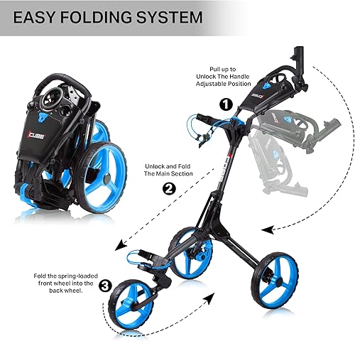 Miniatura 6 de CUBE CART Carrito de golf de 3 ruedas – dos pasos de apertura/cierre – Carrito de golf ligero plegable más pequeño del mundo – ¡Elige color!