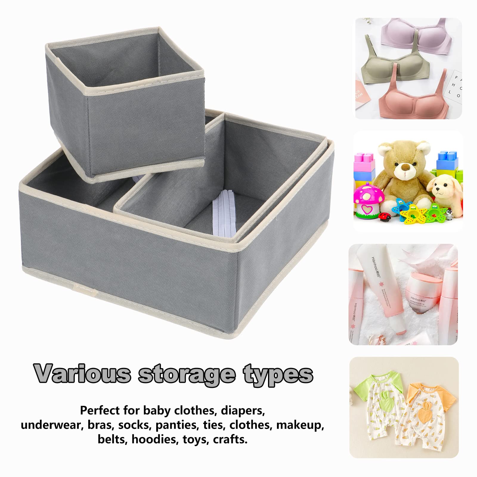 Organizzatore Per Cassetti In Tessuto - Set Di 6 Scatole Pieghevoli Bianche, 3 Misure Per Armadio - Foto 11