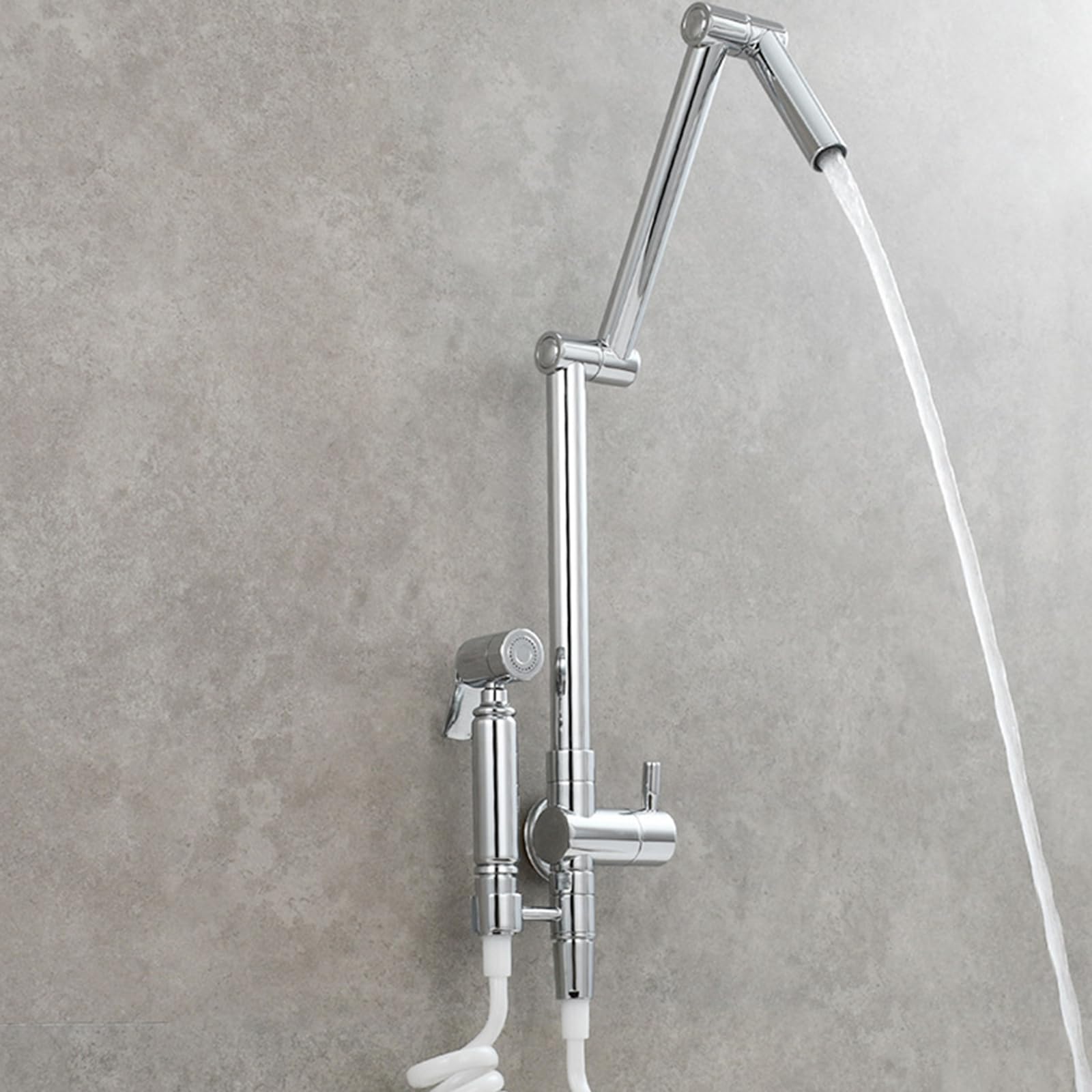 ZYCHSJXA Wall Mounted Kitchen Tap, Cold Water Tap with Spray Gun Folding Swivel Brass Sink