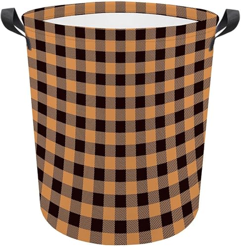Vista 14 de Cesta de lavandería grande a cuadros de búfalo plegable con asas, bolsa de almacenamiento de ropa impermeable para baño, dormitorio, amarillo y negro