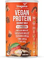 Vegan Protein coconut milk, 21g de proteína ervilha e arroz, GMO Free, Glutamina, HMB, EAAs, Vitaminas B Metil, 450g, Biogens (Cacau)
