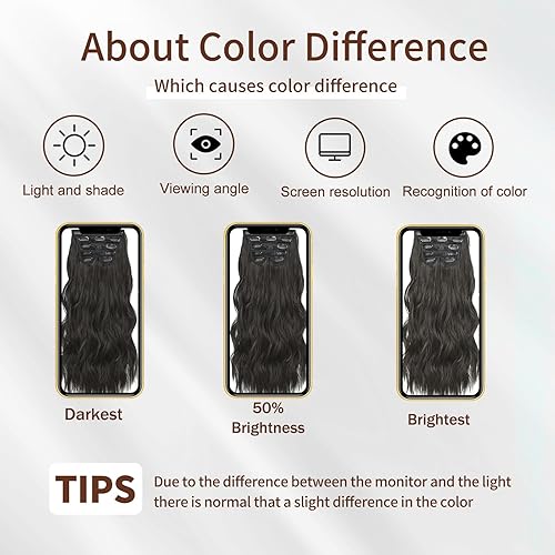 Miniatura 5 de Extensiones de cabello con clip, extensiones de cabello ondulado de 20 pulgadas de largo, 6 piezas de cabello castaño negro que se mezclan