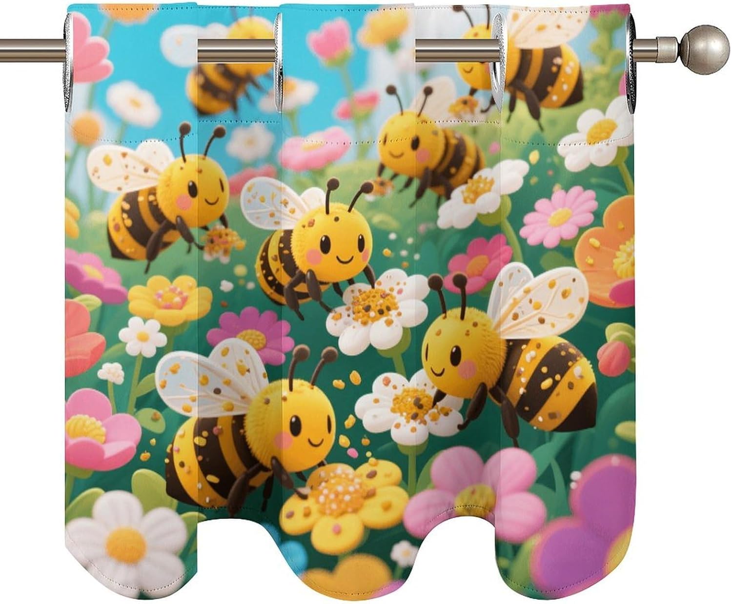 Bees that Gather Honey Curtain 2 Panels, Polyester Fiber, Blackout Insulated Window Curtain, Curtain Valance for Kitchen Dining Room Living Room Cafe Small Window 52 * 18.1 Inches