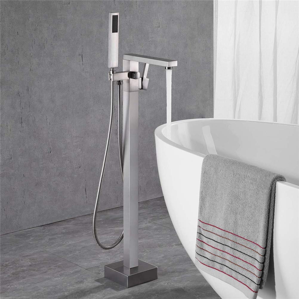 Set Doccia, Vasca e Doccia Moderne, doccetta a Mano, Rubinetto Doccia a Pavimento in Ceramica, Maniglia Singola, Foro Singolo, Rubinetto per Vasca da Bagno a Pavimento.