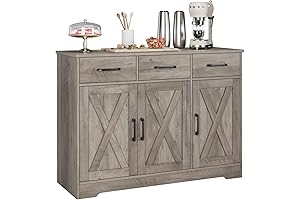 HOSTACK Modern Farmhouse Buffet Sideboard Cabinet, Barn Doors Storage Cabinet with Drawers...
