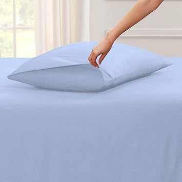 Split Head Flex Sheet Set-Split Top King Sheets Sets for Adjustable Bed Sheets - 4 PCs 100% Cotton Sheets-Sleep Number Flex Sheets- Upto 18 Deep- 28 Split from Top (King-28 Split), Light Blue