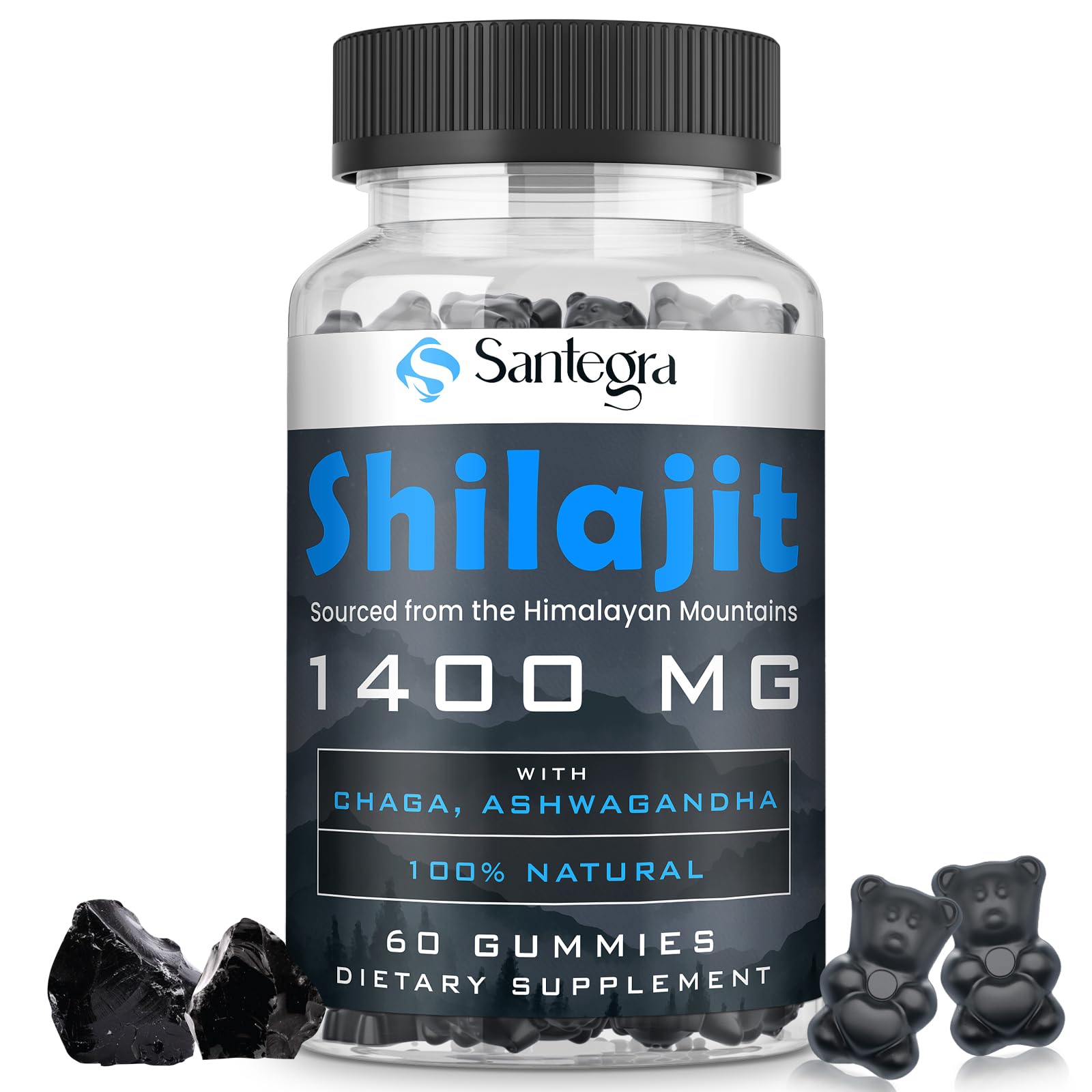 Organic Shilajit Gummies 1000mg, Sugar-Free, 100% Natural, Vegan, 60 Count 60 Count (Pack of 1)