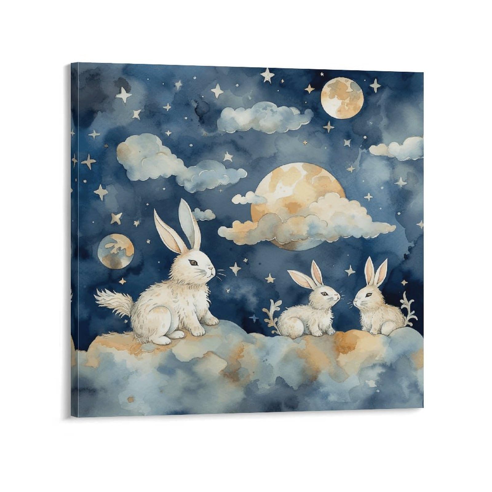 KLOPH Clouds And Rabbits Canvas Wall Art for Living Room 08x8inch Modern Artwork Painting for Bathroom Hanging Canvas Prints Aesthetic Wallart for Bedroom Kitchen Office Wall Decor