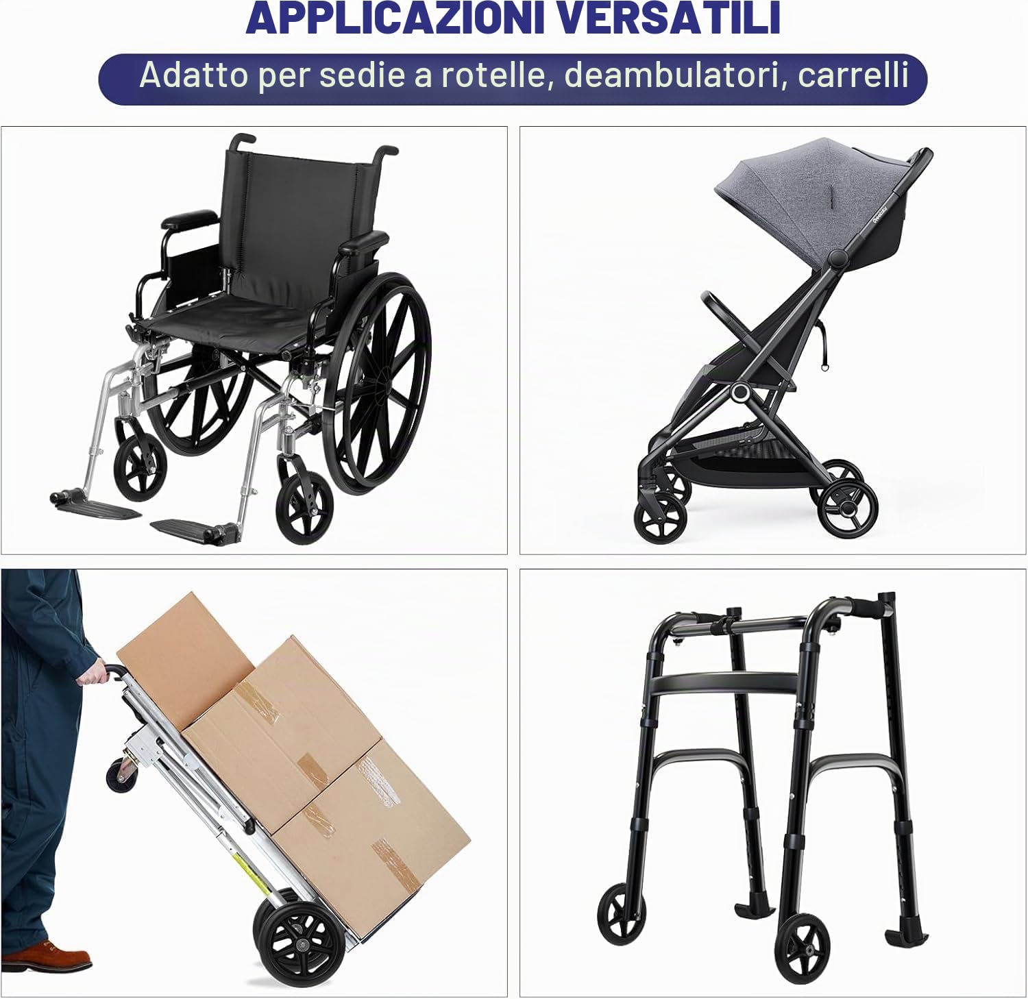 4 pezzi ruote di ricambio solide da 150 mm, materiale in gomma ecologico, pneumatici in PU resistenti all'usura, mozzo in ABS antiscivolo e durevole, ruote di ricambio per sedie a rotelle