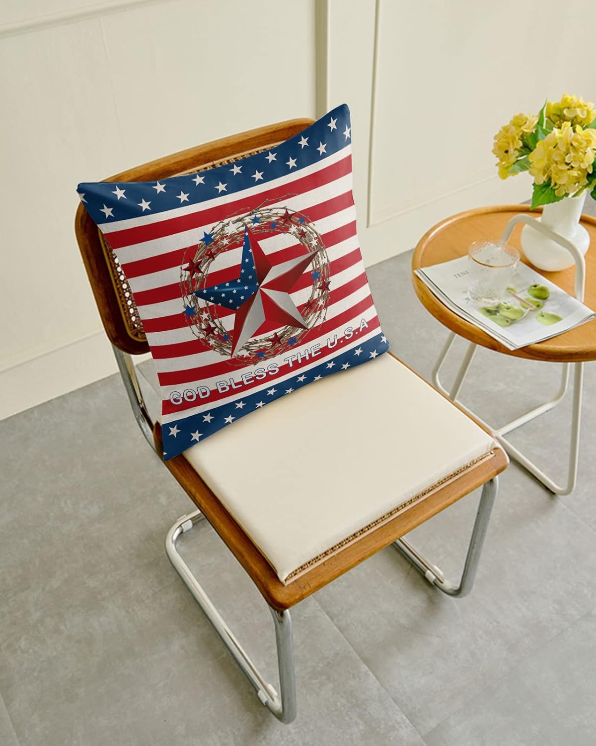 Waterproof Rectangle Pillows for Outdoor Patio 20x12in-1 Pack,Patriotic 4th of July Freedom Star Decorative Pillow Cover with Inserts Throw Pillows for Couch Sofa Tent,Red Stripe on Linen Flax