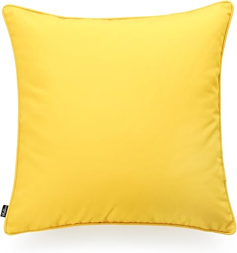 Hofdeco Solo funda de almohada para interiores y exteriores, resistente al agua para sofá de patio, amarillo blanco sólido, 18 x 18 pulgadas
