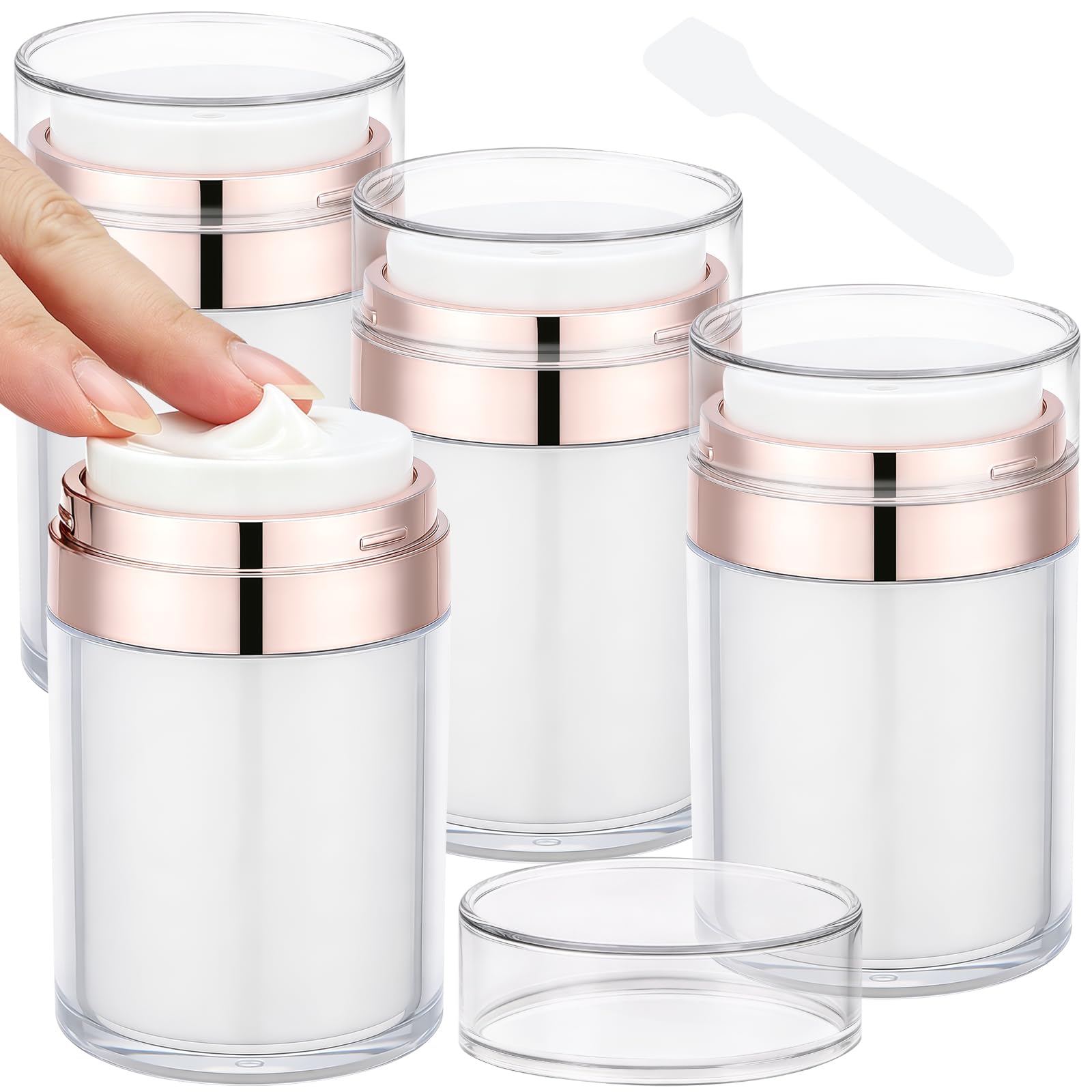 Segbeauty 3.4oz 4pcs Airless Pump Jar Refillable, Rose Gold Vacuum Bottles