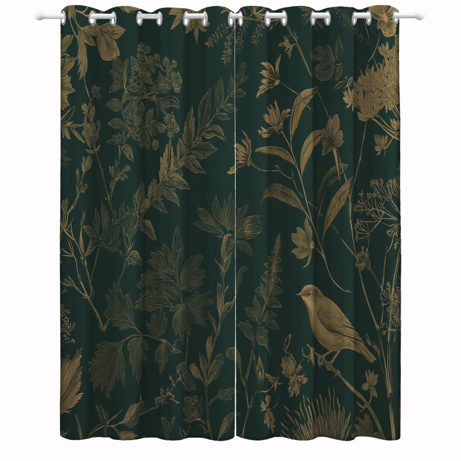 Grün Verdunkelungsvorhänge H243 x B53 cm 2 Paneele, Natur Vintage Blumen Blätter Bedruckte Vorhänge - Dreilagige Mikrofaser-Beschattung und Wärmeisolierung Geeignet für Schlafzimmer und Wohnzimmer