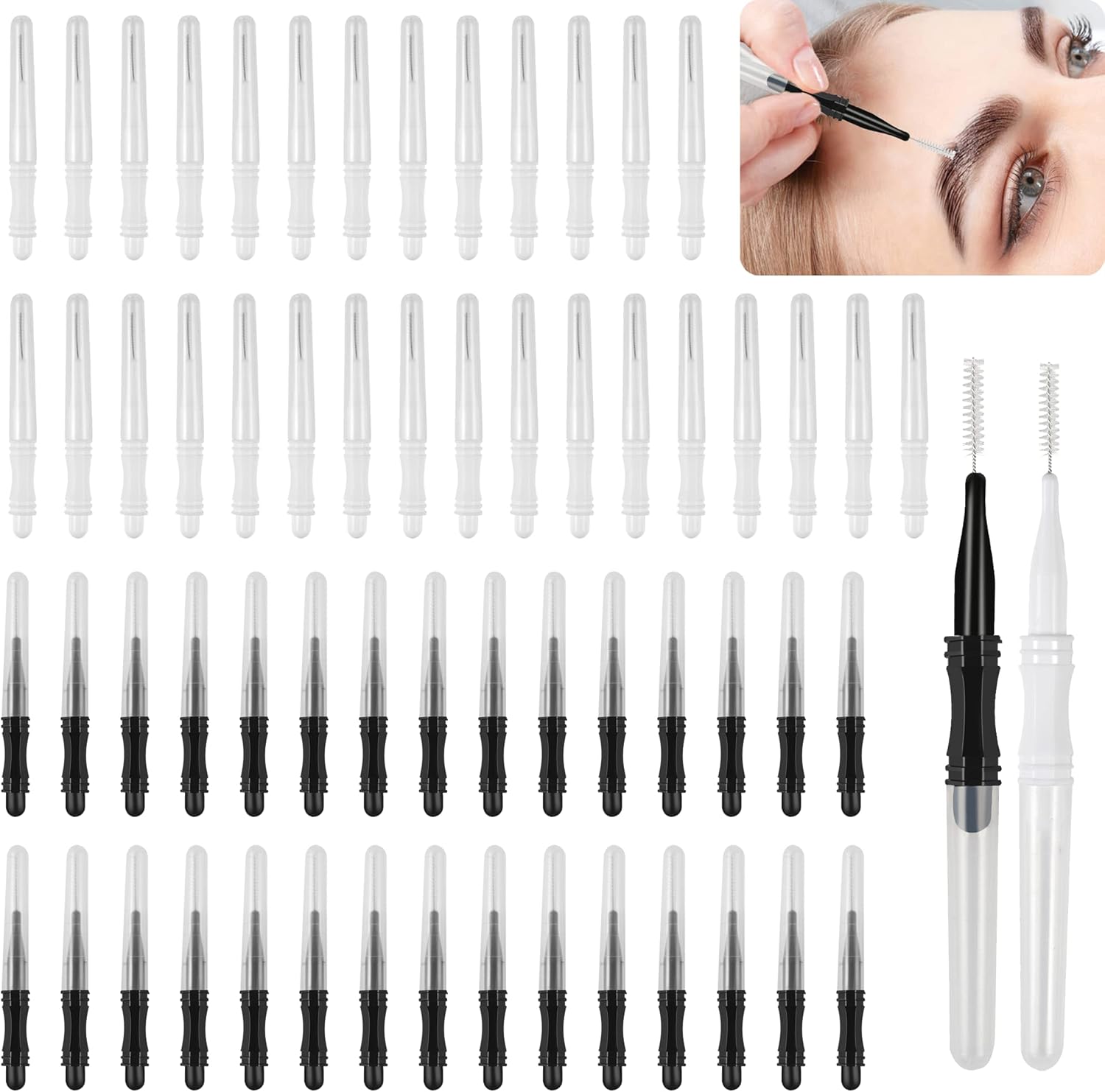 Micro Eyebrow Brush Kit - 2 Size Eyebrow Linat & Spoolie Brushes for