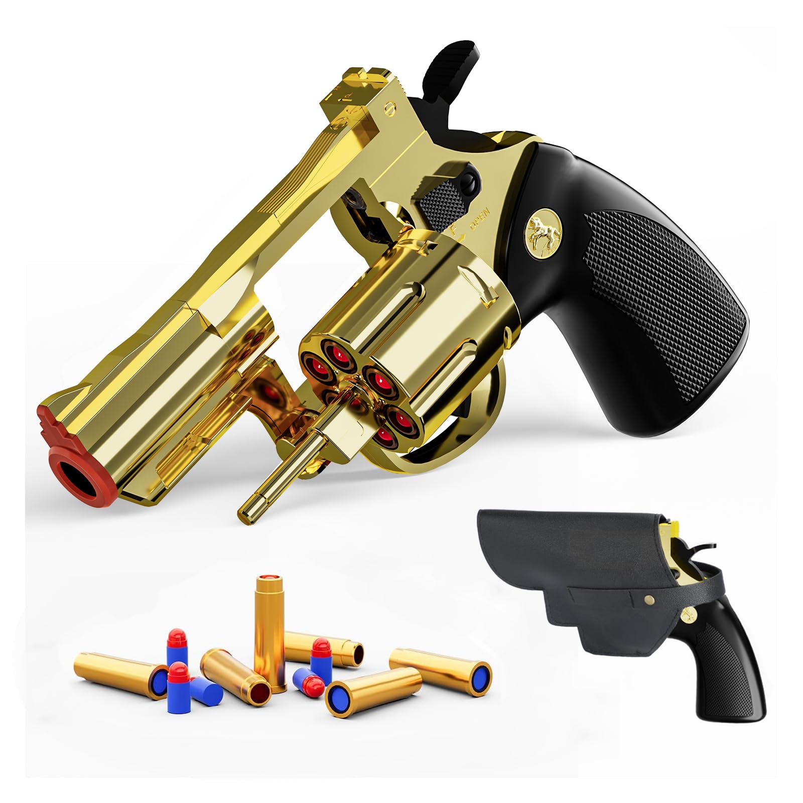 Revolver Toy Gun with Holster Gold - Soft Bullet Western Cowboy Prop Revolver Gun Plastic Play Cap Guns Pistol for Kids Boys Age 6+ Foam Blaster CS Toy Rifle Sniper Small Hand Gun Cosplay Shoot Game