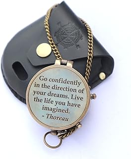NEO WORLD OF NAUTICAL Solid Brass Compass, Thoreau's Go Confidently Quote Engraved Compass With Stamped Leather Case, Directional Compass, Working Compass, Camping Compass,, Christmas Day Gifts