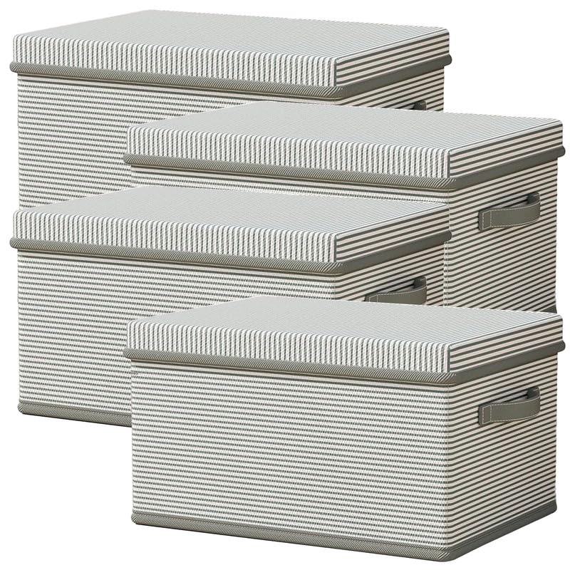 Image of Prime Pick Premium Storage Box Foldable Non Woven Cloth Organizer with Lid Reinforced Handles Washable Wardrobe Storage Bin for Clothes Almirah Drawer Grey XXL Size Pack of 4