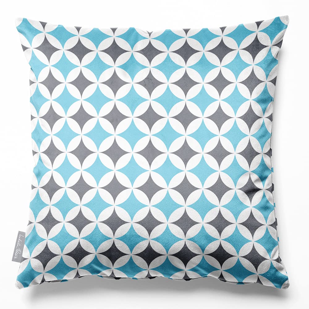 Izabela Peters Bahia - Celeste Blue & Grey Cushions With Covers Included, Filled Cushion, Eco-Friendly Velvet Cushions, 45 Cm, Chair Cushions, Sofa Cushions, Seat Cushions, Large Cushions