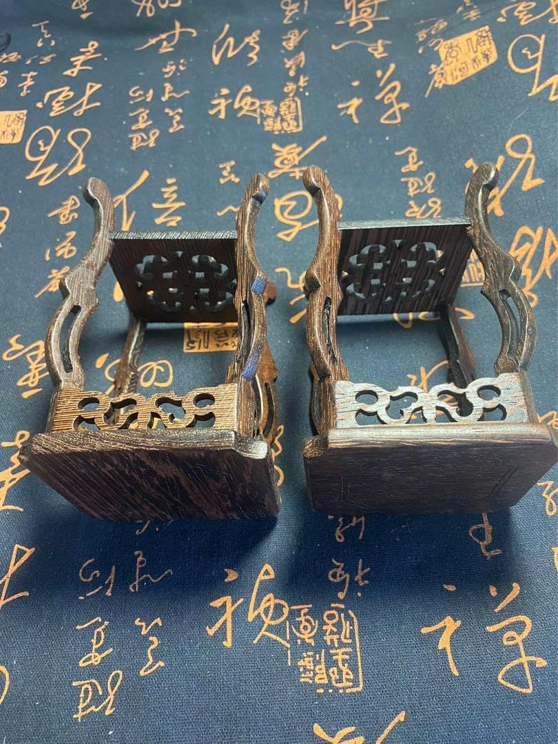 木製 四足 高卓全高13cm猫脚透かし彫花台香炉台飾台