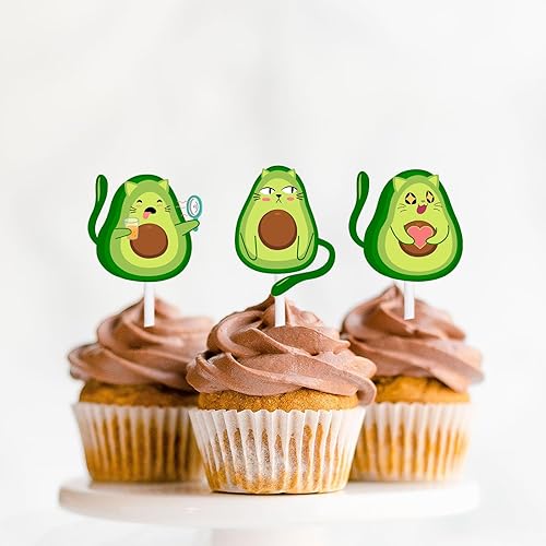 Miniatura 6 de Decoración para cupcakes de postre de aguacate con purpurina verde, decoración temática de guacamole para baby shower, niñas y niños, suministros de