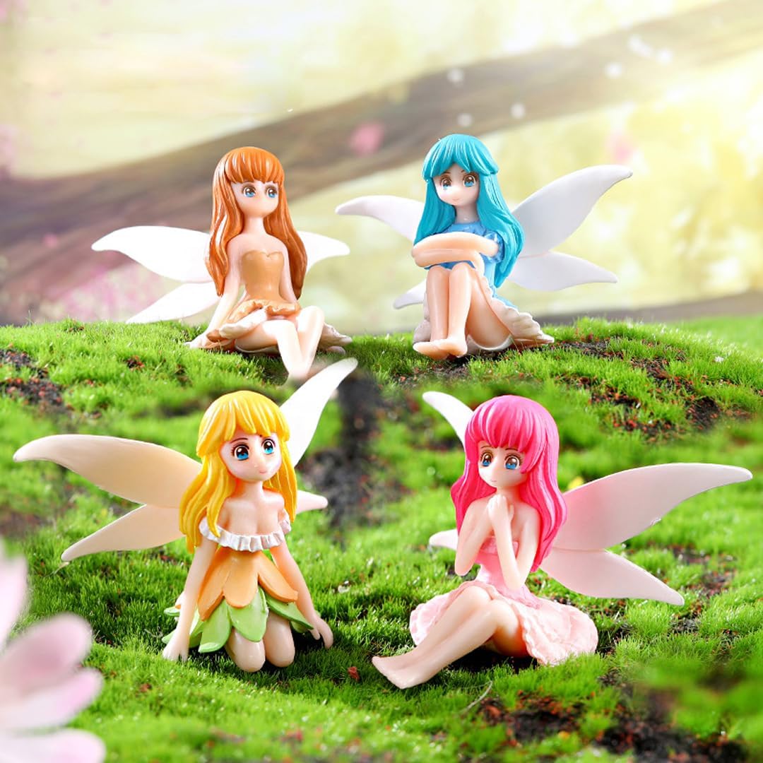 Purple Star 4PCS Fairies for Fairy Garden Plastic Fairy Cake Topper, White