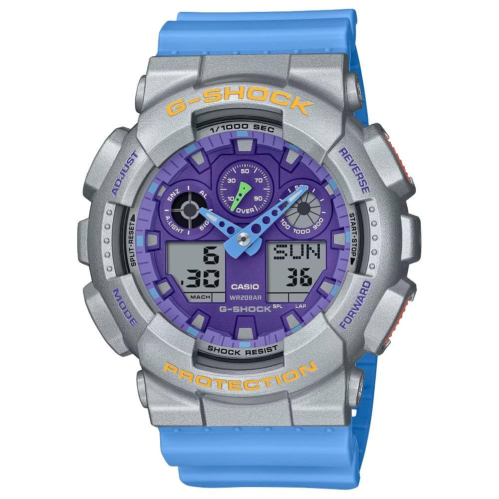 CasioGA100EU-8A2 Men's Classic Vibrant Color Alarm Chronograph G Shock Watch