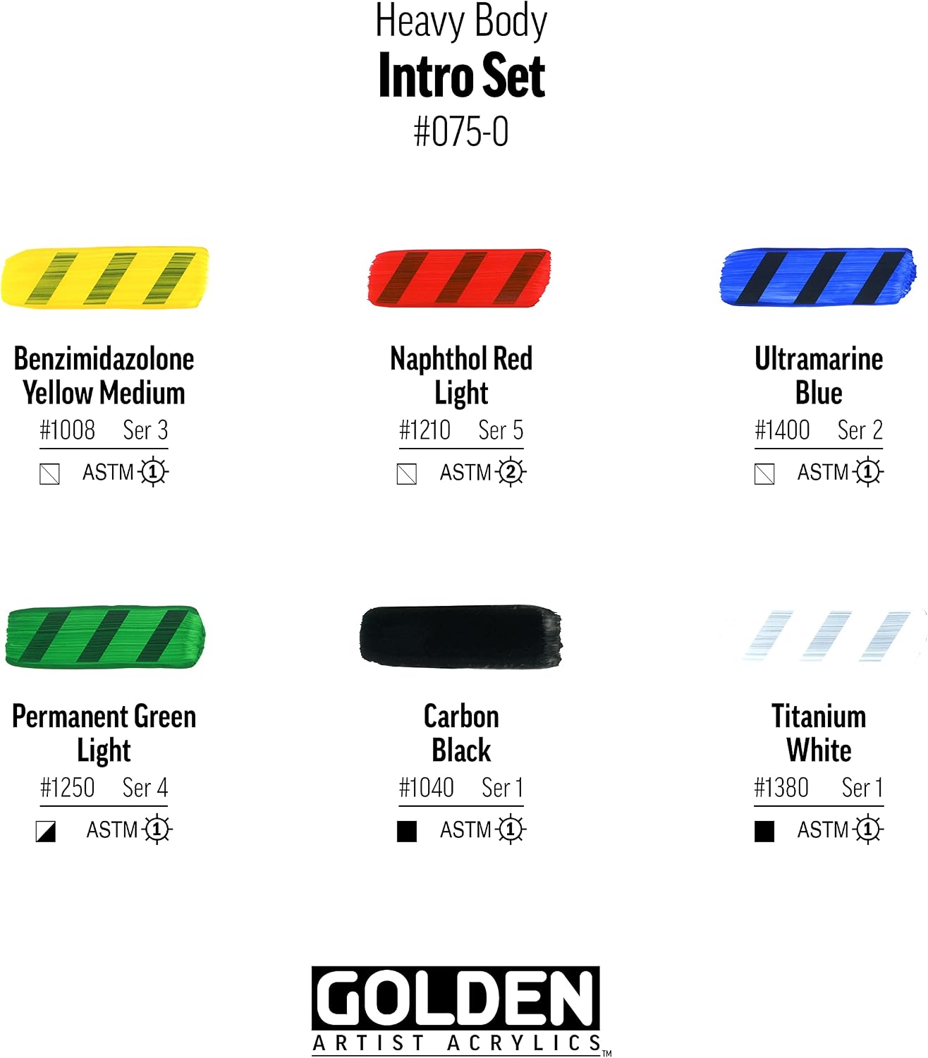 GOLDEN Heavy Body Acrylics, Intro Set, 6 Color, Professional Acrylic Paint