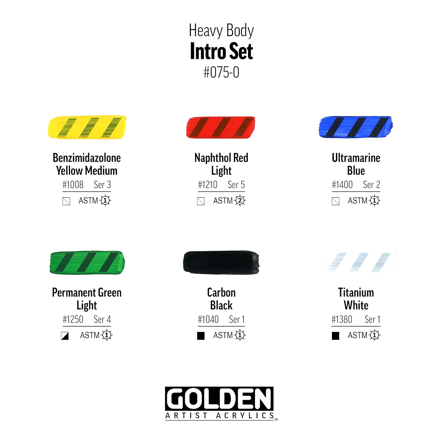Golden Artist Color Heavy Body Acrylics, 6-Color Intro Set, Professional Acrylic Paint Set, Set of 6 Tubes, 3/4 Fl. Oz. Each, with Golden Artist Tube Cap Opener Tool and Sticky Notes