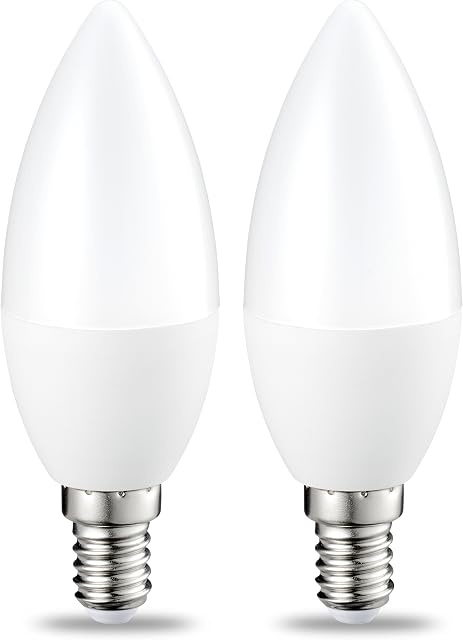 Amazon Basics LED E14 Small Edison Screw Candle Bulb, 5.5W (equivalent to 40W), Warm White, Non Dimmable - Pack of 2