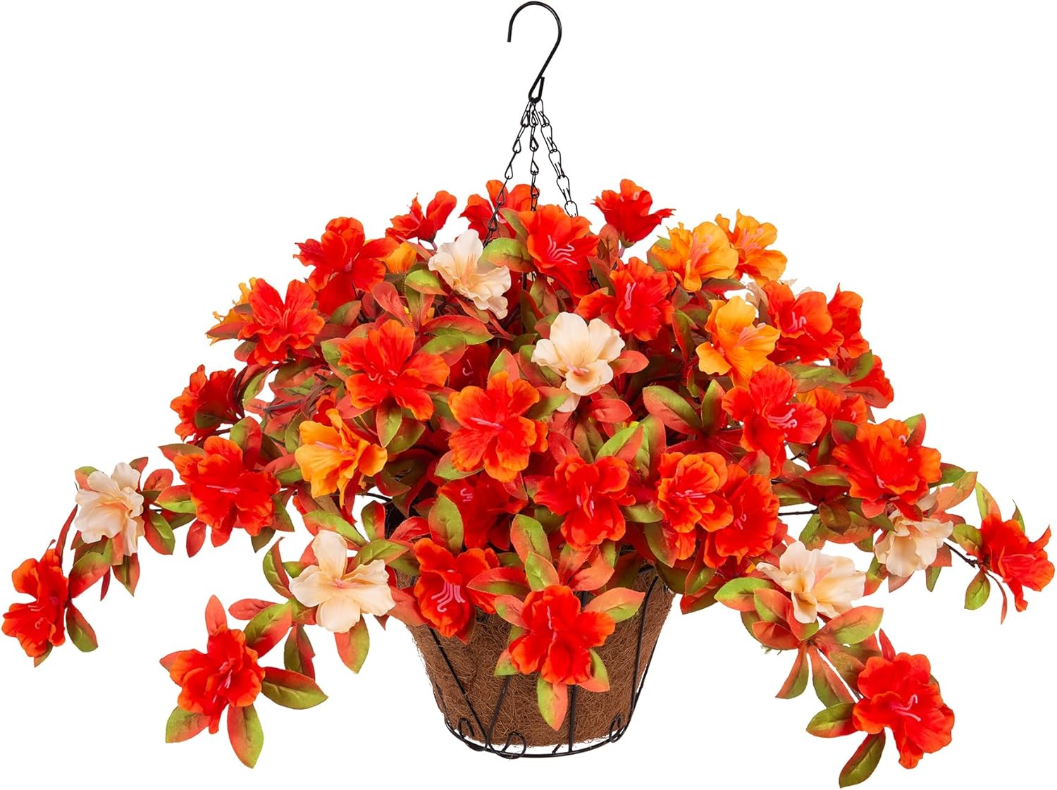 Fall Flowers with Hanging Basket Artificial for Decoration, Fake Silk Rhododendron Flowers for Outdoors, UV Resistant No Fade Floral for Home Garden Balcony Porch Patio Wedding Party Decor - Image 2