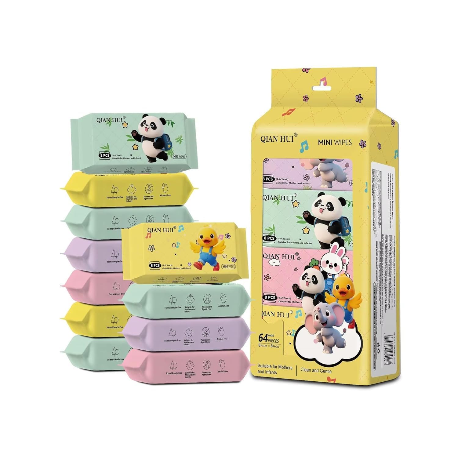 Wet Wipes 64 Pcs | 8 Mini Packs | Alcohol-Free Soft Cleansing Wipes | Moisturizing & Skin Friendly Disposable Wet Tissue | Unscented Pocket Travel Wipes for Face, Hands & Body | Portable Pack-image-10