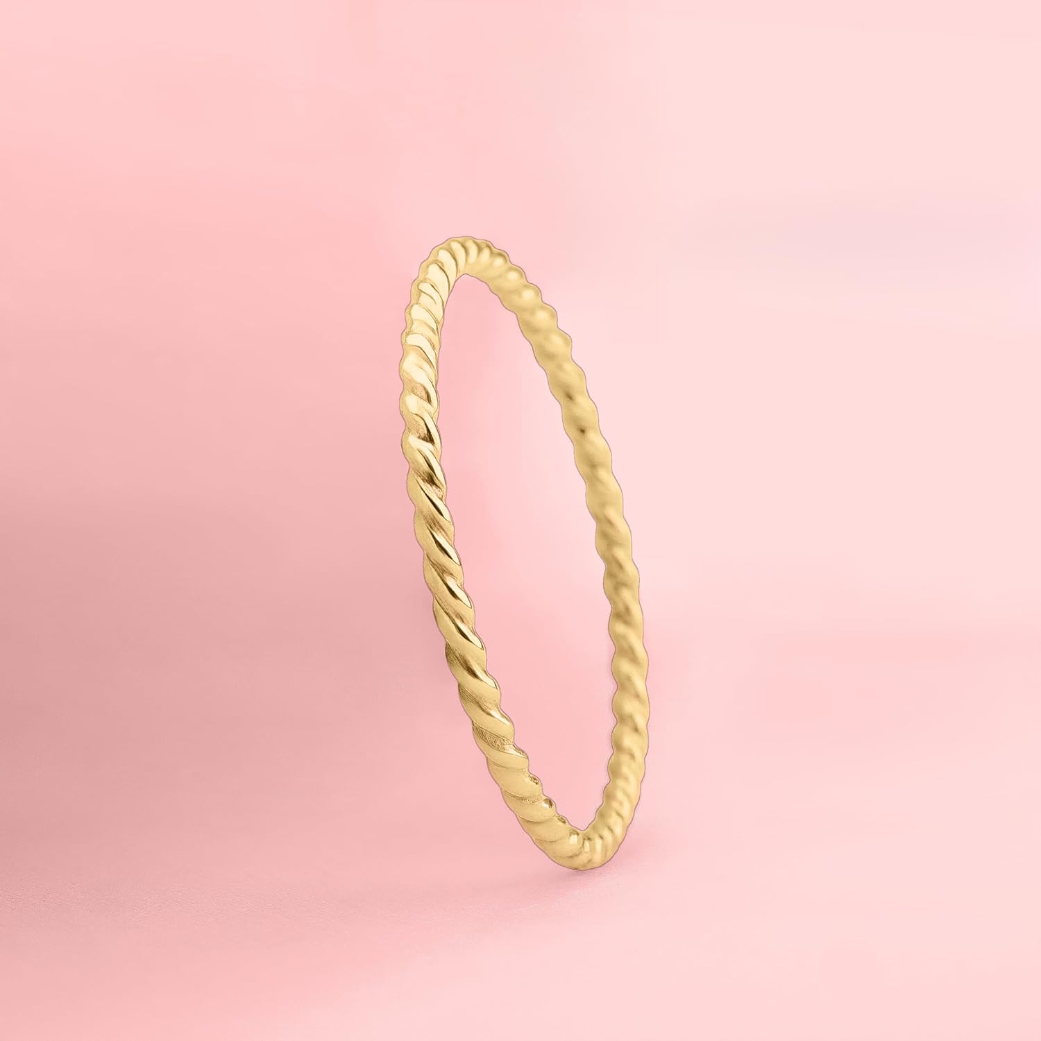 Melanie Golden Jewelry Braided Rope Stacking Ring | Elegant Twist 1mm Skinny Stackable Stack Ring Band in Silver, Gold, or Rose Gold | Comfort Fit USA Sizes 2-12