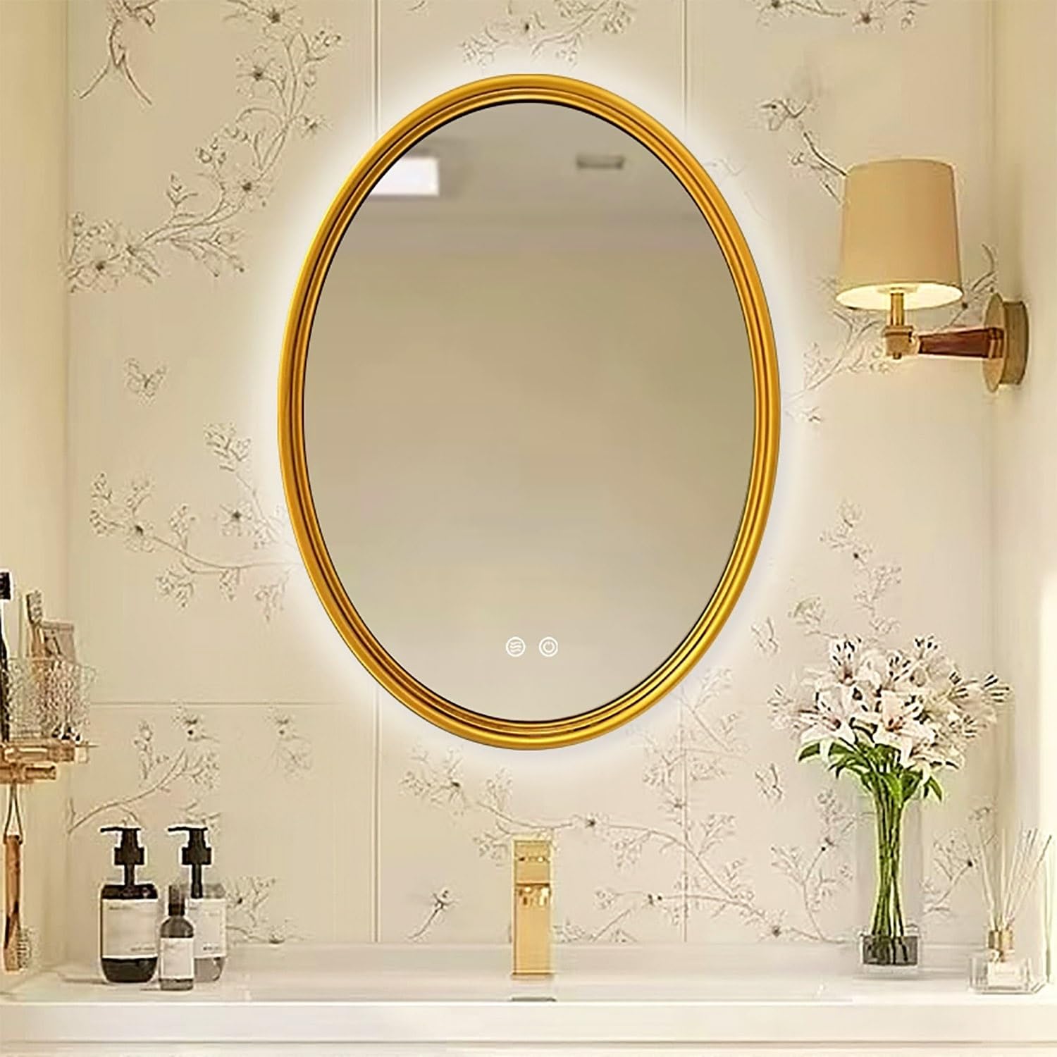 FGXHHS Antique Oval with Dimmable Anti-Fog Lighting, Wall Mounted Vanity for Entryway Decor