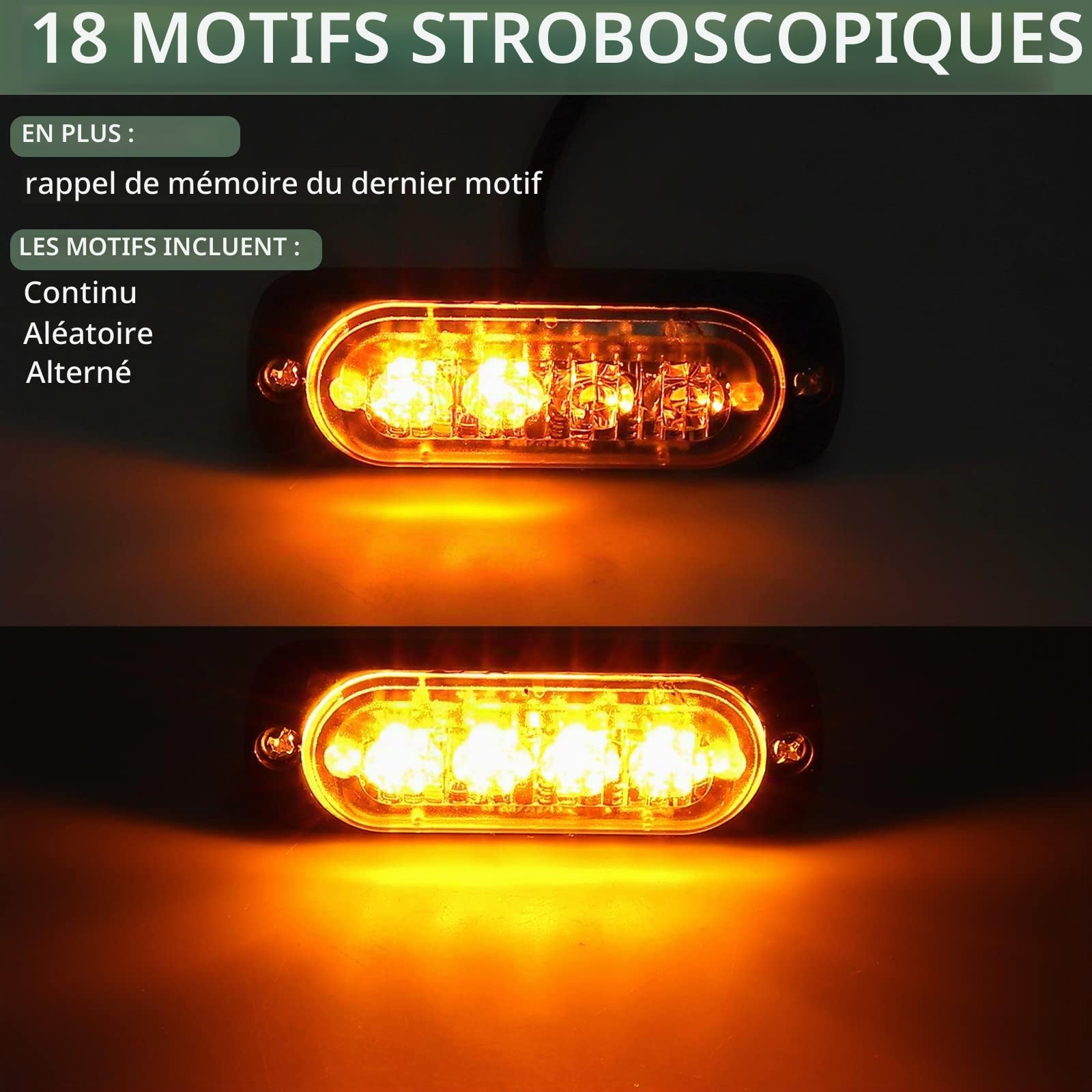 EYPINS 4X Feux de Pénétration à 4 LEDs 12/24V Gyrophare LED Orange Feux Flash Voyant d’Alarme Urgence Strobe Clignotants Auto IP65 ECE pour Van Camion Tractopelle Chariot à Fourche Tracteur