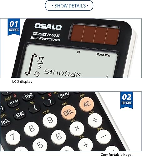 Miniatura 7 de OSALO Calculadora científica básica pantalla grande de 102 dígitos escritos para la escuela secundaria OS 82MS Pro
