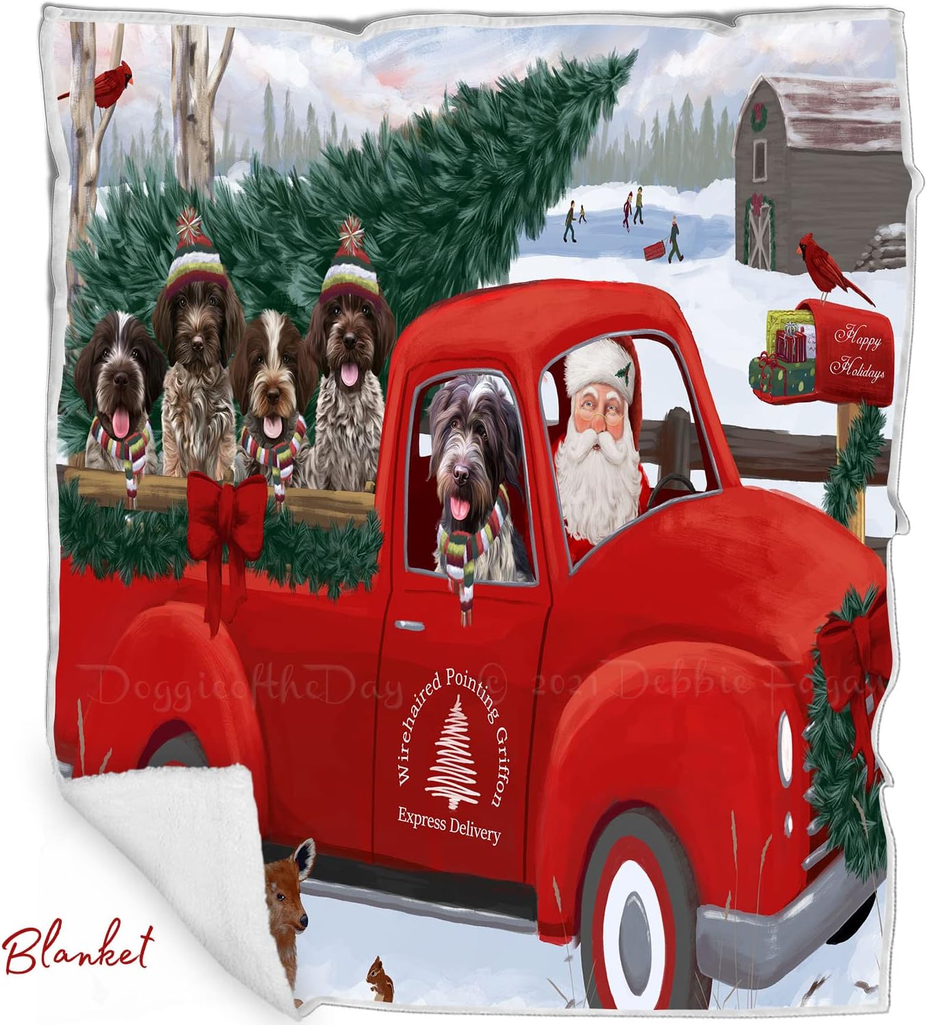 The Ultimate Dog Lover Christmas Basket Christmas Santa Express Delivery Red Truck Wirehaired Pointing Griffon Dogs Blanket, Pillow, Coasters, Magnet, Coffee Mug and Ornament