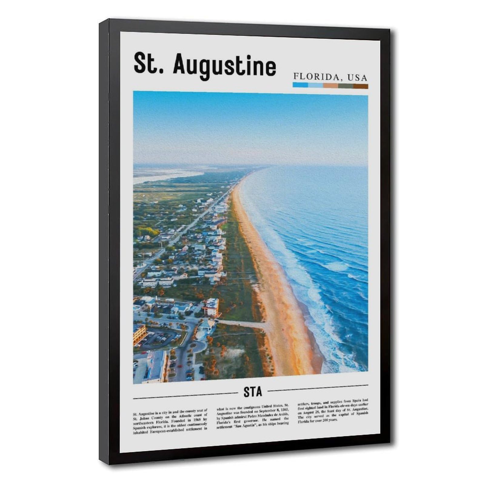 Wcyb Black Frame St. Augustine St. Johns County Florida Usa Scenery Travel Posters Prints Canvas Deco Paintings Wall Art Hangable Frame 20" L X 30" W