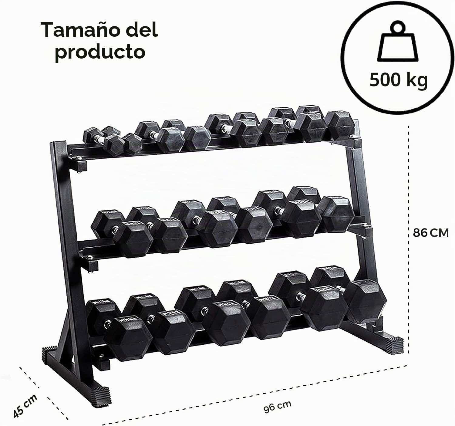 Zlinke Soporte para mancuernas con 3 estantes, organizador de almacenamiento de peso multinivel, 45 x 96 x 86 cm, para gimnasio en casa, peso para mancuernas, pesas rusas de 500 kg