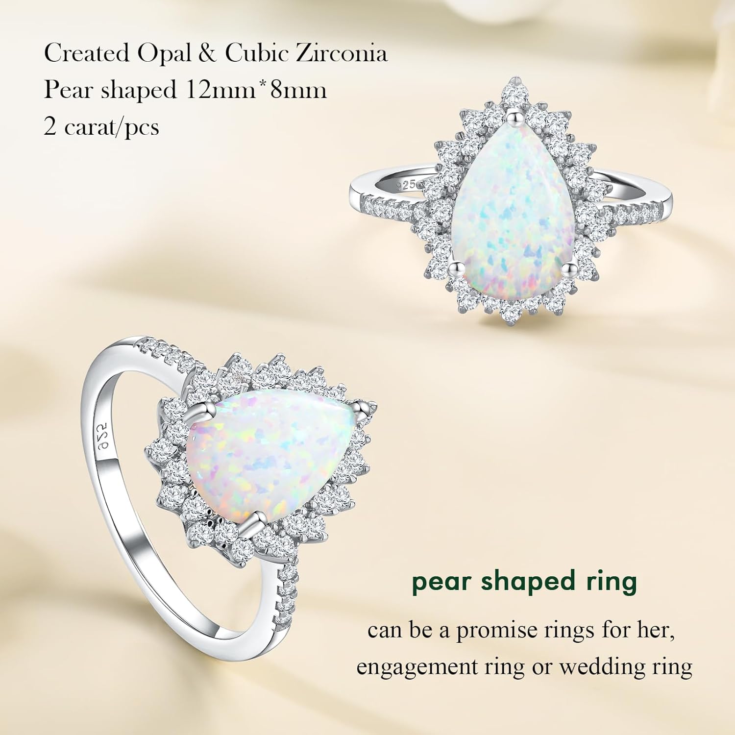 4.5 Carat Teardrop Engagement Birthstone Ring Sterling Silver Pear Cut Sapphire/Ruby/Emerald/Amethyst/Aquamarine Halo Ring Promise Anniversary Rings for Women Size 6-10 - Image 5