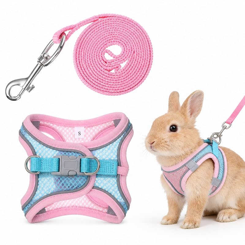 Peitoral para coelhos com guia, faixas refletivas Gtziqa Pink Blue tamanho S