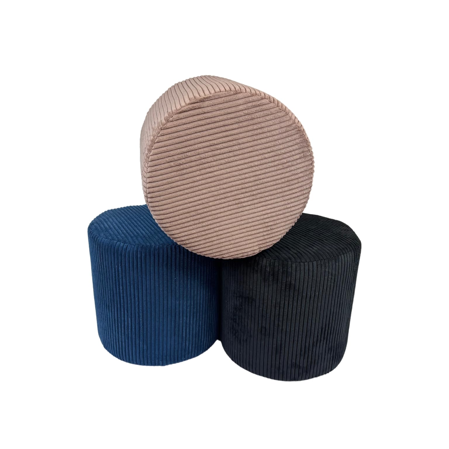 Cord-Hocker POSO 40x40 cm gepolstert rund – weiches Sitzkissen oder Fußhocker für Wohnzimmer – Cappuccino