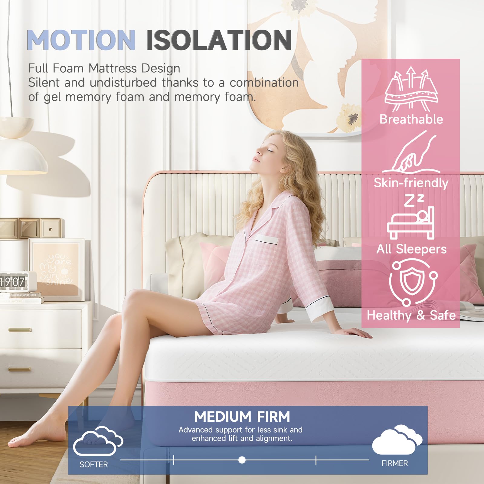 wowttrelax Colchón individual de 3 pies, colchón ortopédico de espuma viscoelástica individual, 9 zonas de firmeza media con tela suave, funda extraíble, colchón de cama individual de 90 x 190 x 15 cm