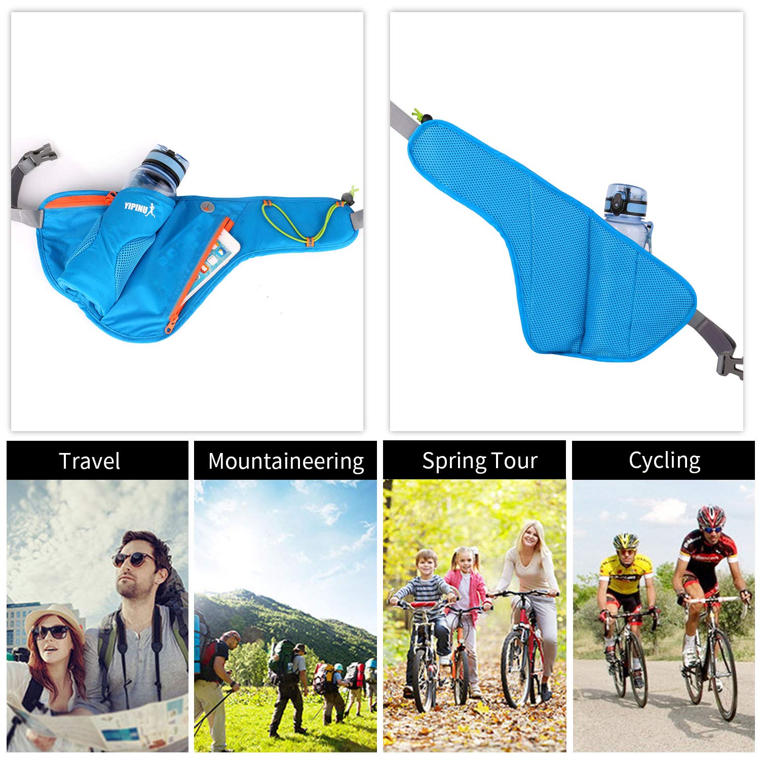 ADITAM Sportowa saszetka biodrowa Pas do biegania z uchwytem na butelkę z wodą Saszetka biodrowa Podróże Jogging Fanny Pack dla kobiet Mężczyźni Outdoor Camping Torba turystyczna Sling Torba na klatkę