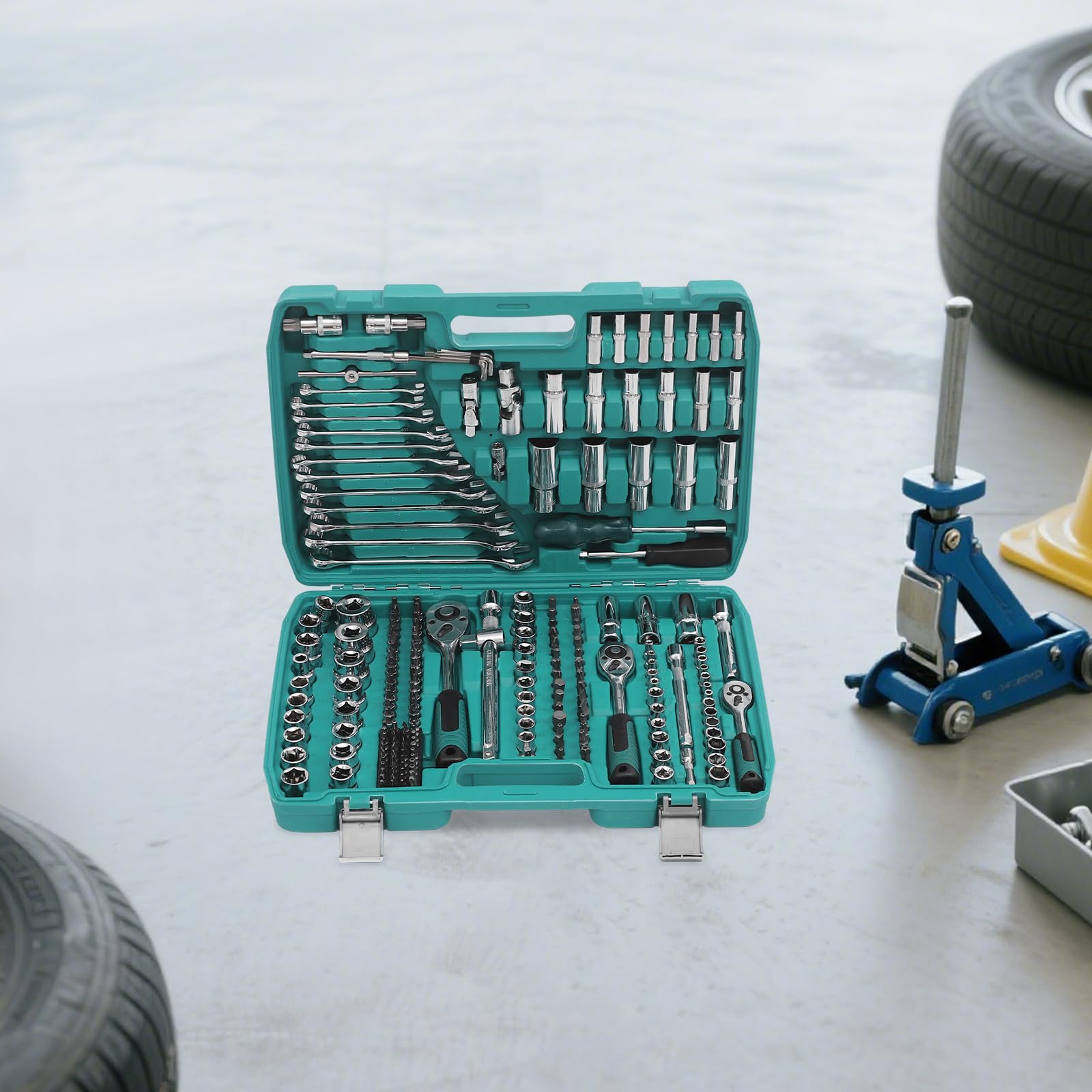 Juego de llaves de 216 piezas con 24 dientes de carraca y liberación rápida, juego de herramientas de reparación de automóviles, maletín de herramientas para taller de automóviles, reparación