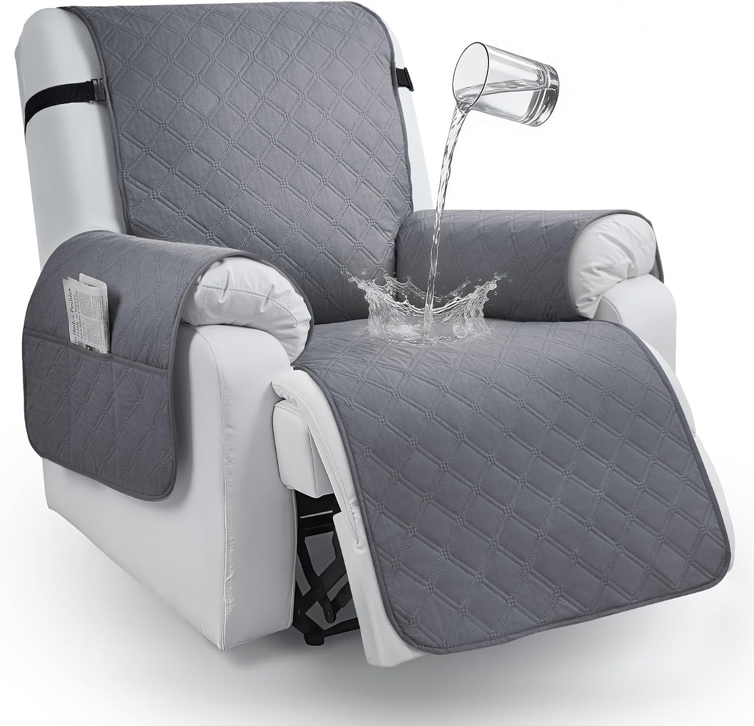 Songrey Waterproof Recliner Chair Covers, Non-Slip Chair Covers with Pocket, Elastic Straps, Washable Recliner Cover for Kids, Pets, Furniture Protector(Dark Gray, 30")